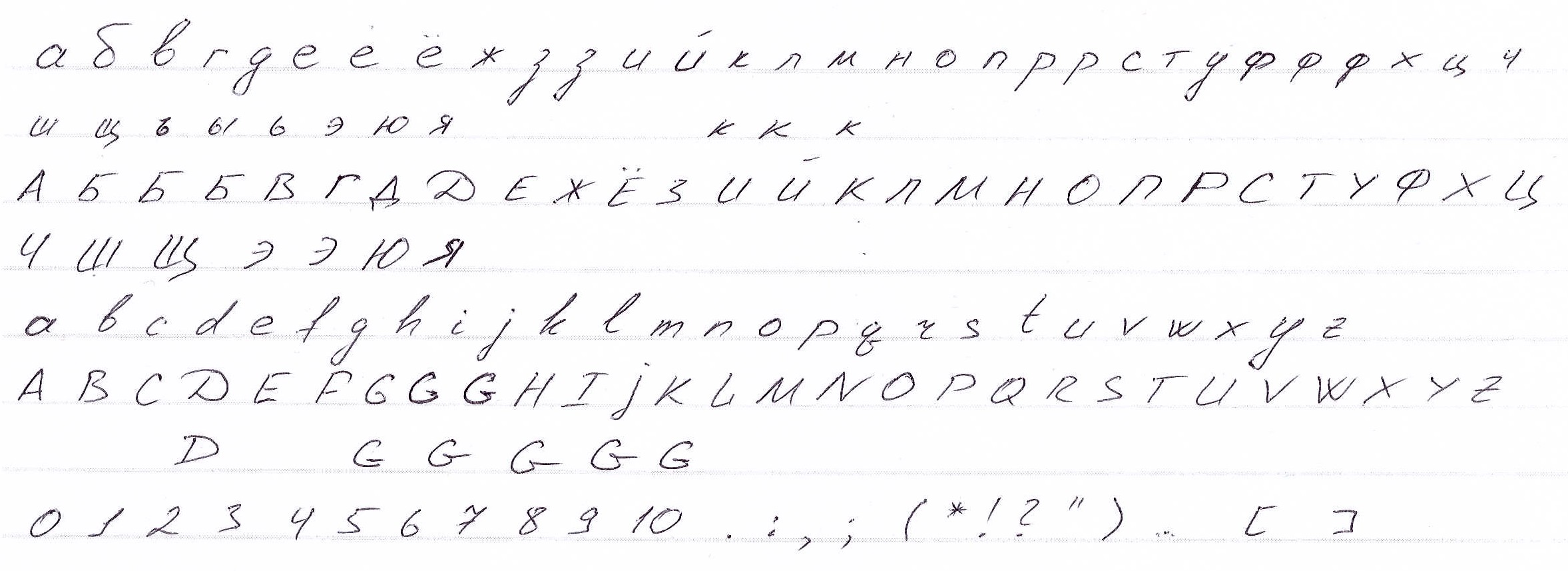 Пример рукописного шаблона для шрифта